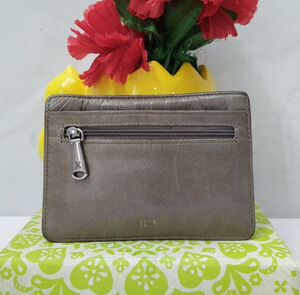 HOBO Gray Leather Credit Card ID Window Card Wallet